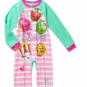 Shopkins Girls 1 Piece Green And Pink Pajamas